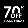 70% off. Black Friday design template. Sales, discount price, shopping and low price symbol. Vector illustration